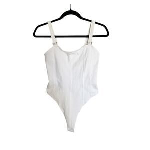 H&M White Square Neck Corset Look Bodysuit